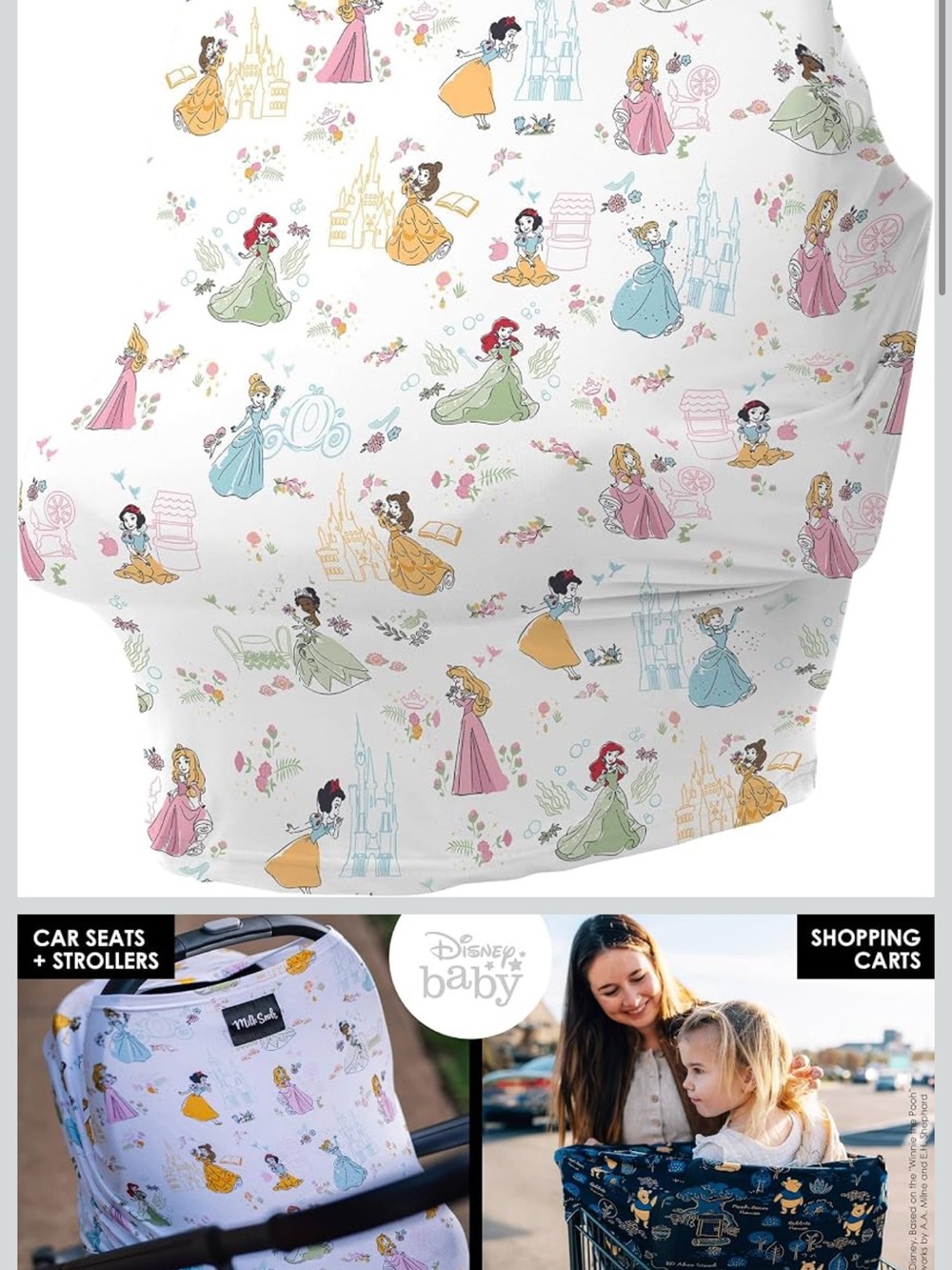 Disney Baby Princess Print Nursing Cover in White with Pastel Accents